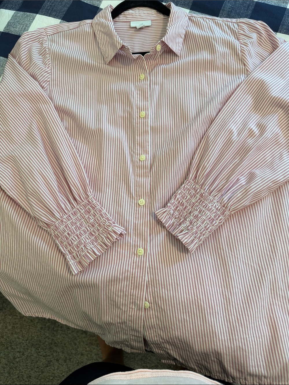 J. Jill Pink and White Striped Button-Down Shirt